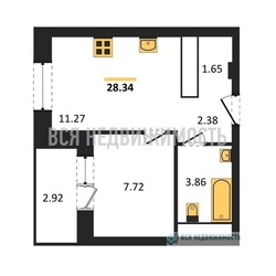 1-комнатная квартира, 28.34кв.м - изображение 1