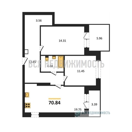 2-комнатная квартира, 70.84кв.м - изображение