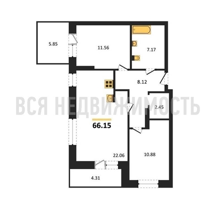 2-комнатная квартира, 66.15кв.м - изображение