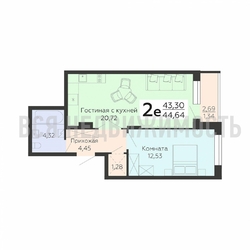 1-комнатная квартира, 44.64кв.м - изображение 1