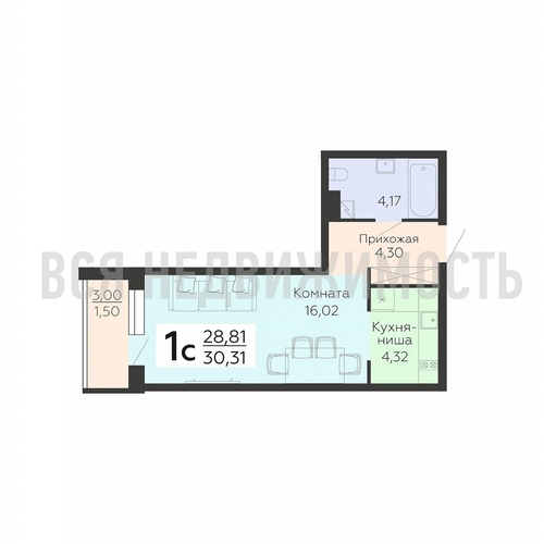 квартира-студия, 30,31кв.м. - изображение 0