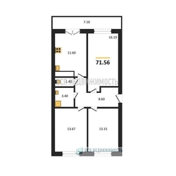 3-комнатная квартира, 71.56кв.м - изображение 1