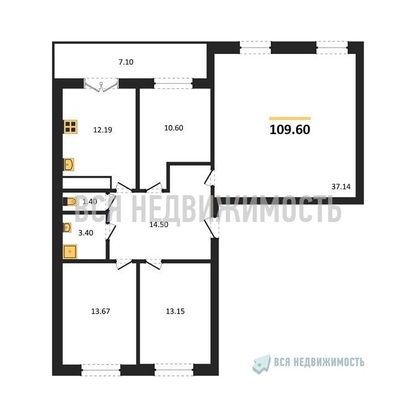 4-комнатная квартира, 109.6кв.м - изображение