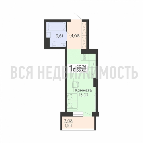 квартира-студия, 22,3кв.м. - изображение 0