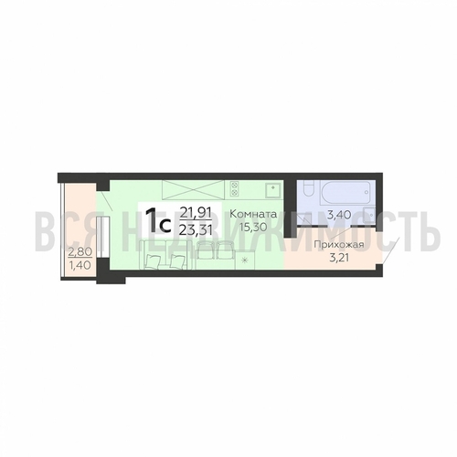 квартира-студия, 23,31кв.м. - изображение 0
