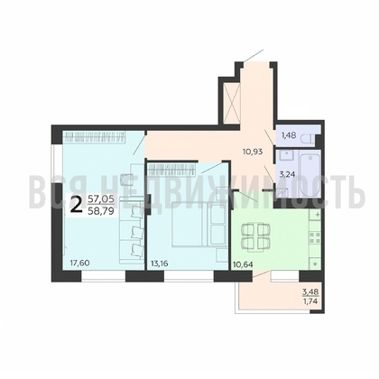 2-комнатная квартира, 58.79кв.м - изображение