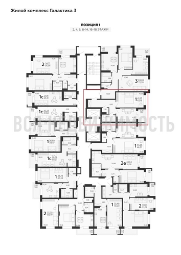 1-комнатная квартира, 43.18кв.м - изображение 1