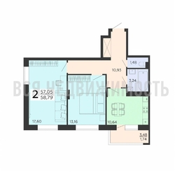 2-комнатная квартира, 58.79кв.м - изображение 1