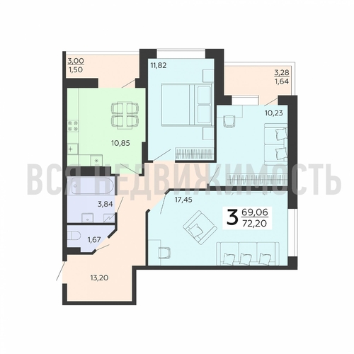 3-комнатная квартира, 72.2кв.м - изображение 0