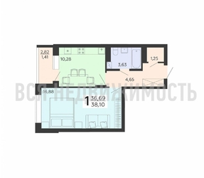 1-комнатная квартира, 38.1кв.м - изображение 1