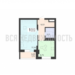 1-комнатная квартира, 37.79кв.м 1-комнатная квартира, 37.79кв.м - изображение 1