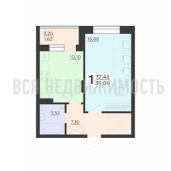 1-комнатная квартира, 39.09кв.м - изображение 1