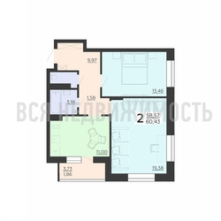 2-комнатная квартира, 60.43кв.м - изображение 1