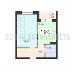 1-комнатная квартира, 39.09кв.м - изображение 1