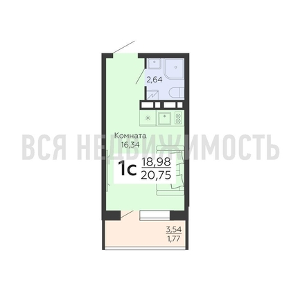 квартира-студия, 20,75кв.м. - изображение