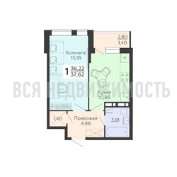1-комнатная квартира, 37.62кв.м - изображение 1