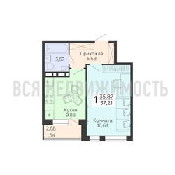 1-комнатная квартира, 37.21кв.м - изображение 1