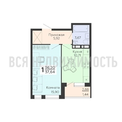 1-комнатная квартира, 37.64кв.м - изображение 1