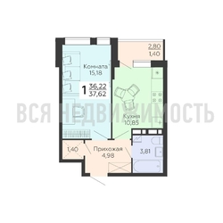 1-комнатная квартира, 37.62кв.м - изображение 1