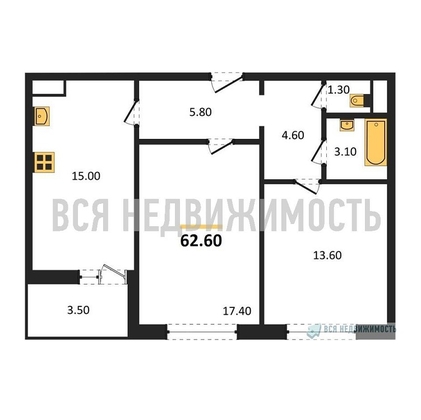 2-комнатная квартира, 62.6кв.м - изображение