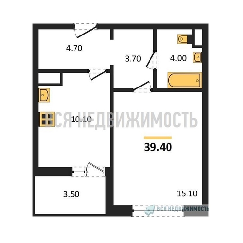 1-комнатная квартира, 39.4кв.м - изображение 0