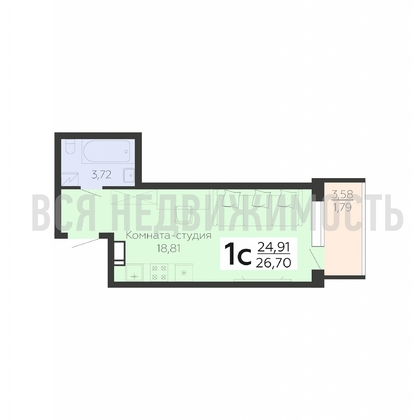 квартира-студия, 26,7кв.м. - изображение