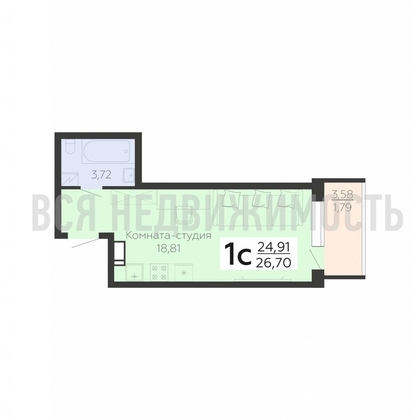 квартира-студия, 26,7кв.м. - изображение