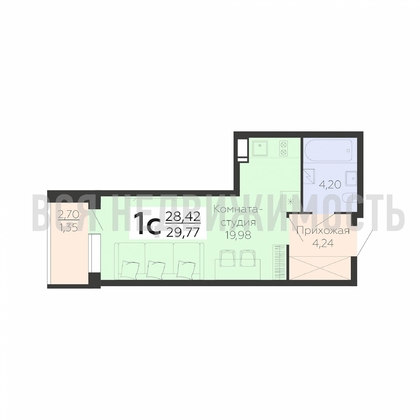 квартира-студия, 29,77кв.м. - изображение