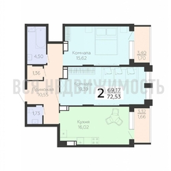 2-комнатная квартира, 72.53кв.м - изображение 1