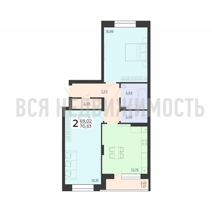 2-комнатная квартира, 70.63кв.м - изображение