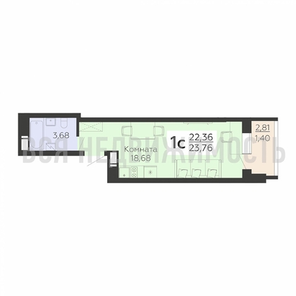 квартира-студия, 23,76кв.м. - изображение