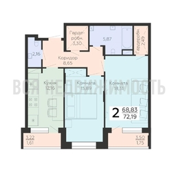 2-комнатная квартира, 72.19кв.м - изображение 1