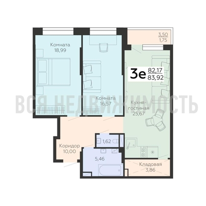 2-комнатная квартира, 83.92кв.м - изображение