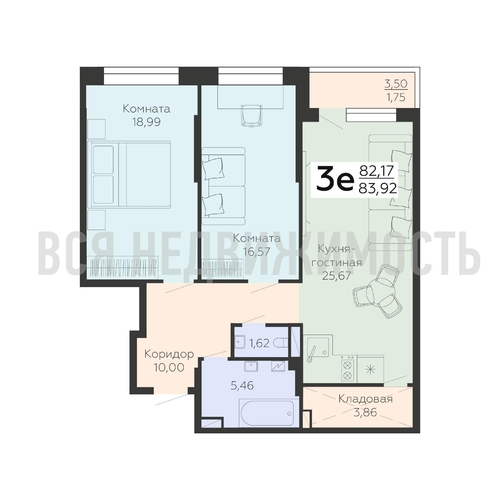 2-комнатная квартира, 83.92кв.м - изображение 0