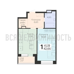 1-комнатная квартира, 42.66кв.м - изображение 1
