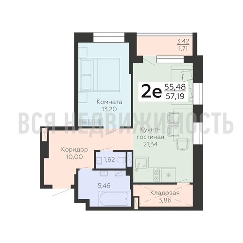 1-комнатная квартира, 57.19кв.м - изображение 0