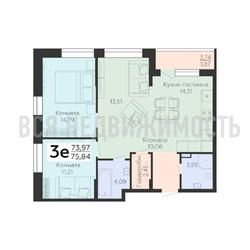 2-комнатная квартира, 75.84кв.м - изображение 1