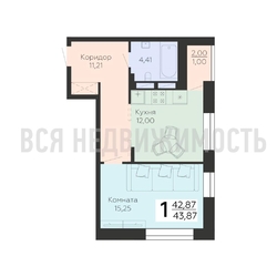 1-комнатная квартира, 43.87кв.м - изображение 1