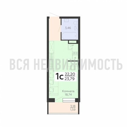 квартира-студия, 23,79кв.м. квартира-студия, 23,79кв.м. - изображение