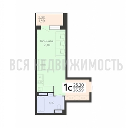 квартира-студия, 26,59кв.м. квартира-студия, 26,59кв.м. - изображение 1
