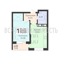 1-комнатная квартира, 36.69кв.м - изображение 1