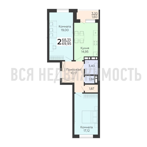 2-комнатная квартира, 69.95кв.м - изображение 0