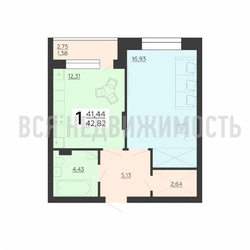 1-комнатная квартира, 42.82кв.м 1-комнатная квартира, 42.82кв.м - изображение 1