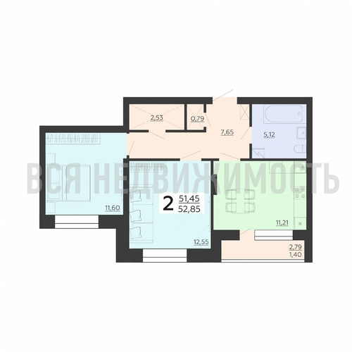 2-комнатная квартира, 52.85кв.м - изображение 0