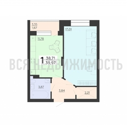 1-комнатная квартира, 39.97кв.м 1-комнатная квартира, 39.97кв.м - изображение 1