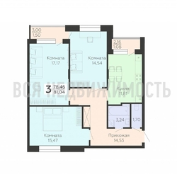 3-комнатная квартира, 81.04кв.м 3-комнатная квартира, 81.04кв.м - изображение 1