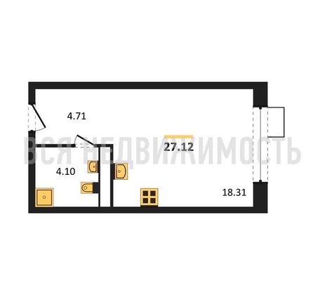 квартира-студия, 27,12кв.м. - изображение