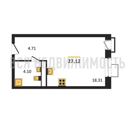 квартира-студия, 27,12кв.м. - изображение