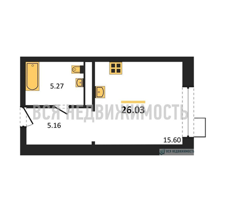 квартира-студия, 26,03кв.м. - изображение