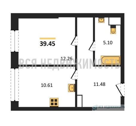 1-комнатная квартира, 39.45кв.м - изображение